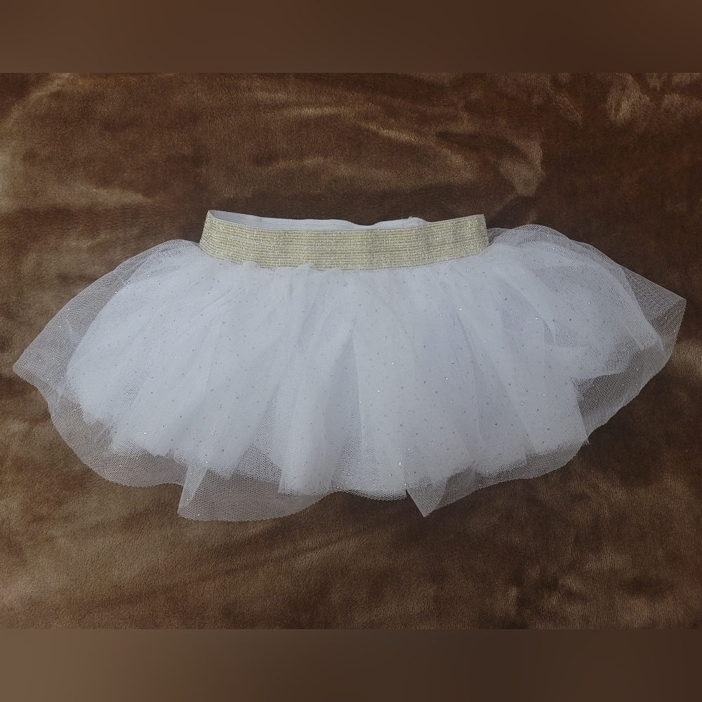 Baby Girl White & Gold Polka-dot Tulle Skirt Size 0-12 Months